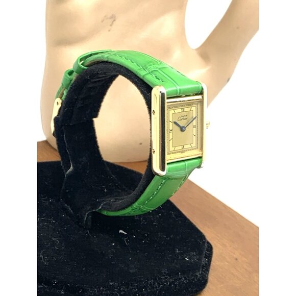 Cartier Must de Tank Women's Watch 366001 Swiss Quartz Gold Green Leather 21mm - Picture 12 of 12